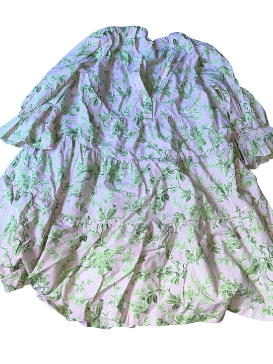 crown & ivy Dresses & Skirts - Crown & Ivy Dress  Pink Green Toile Bird Print Tiered Cotton Peasant